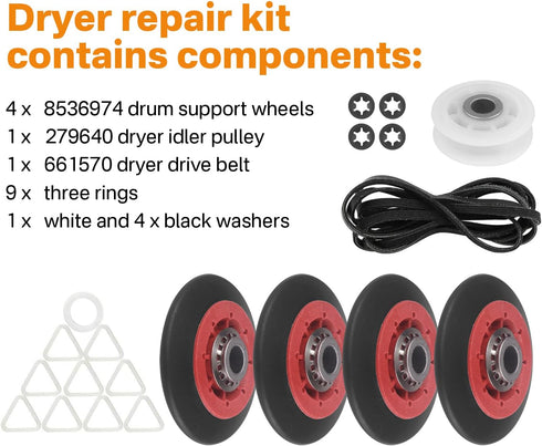 Compatible Dryer Repair Kit for Maytag and Whirlpool Dryers, MEDX550XW0, WED70HEBW0, MGD5801TW0, WED8500DW2