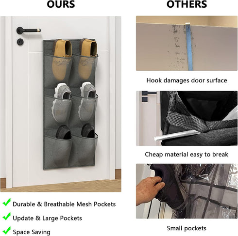 2 Pack RV Shoe Storage, Large Mesh Pockets Closet Door Hanging Shoe Rack Organizer for Camper