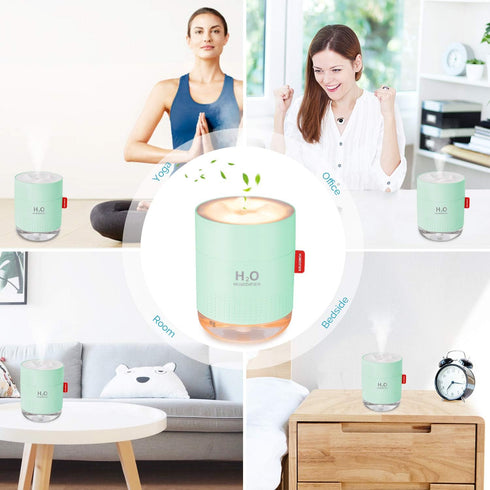 Green Portable Mini Humidifier, 500ml USB Desktop Cool Mist for Baby Bedroom, Travel, Home - Auto Shut-Off