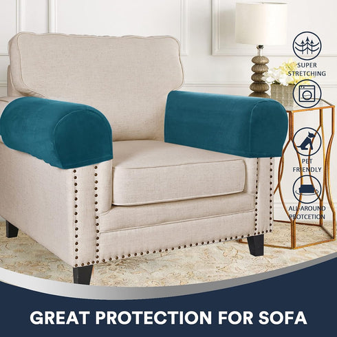 L.VICTEX Sofa Armrest Covers, 2 Pack Deep Teal Velvet Plush Fabric, Durable Furniture Accessories for Sofa and Chair