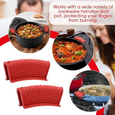 Silicone Assist Hot Pan Handle Holder, 4 Pack Red Sleeve for Cast Iron Skillets, Nonslip Heat Resistant Covers
