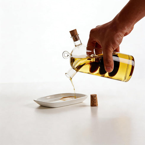 2 1 ELETON in Glass Oil and Vinegar Bottle Borosilicate Cruet with Triple-Bubble Inner Chamber, Dual Dispenser