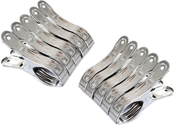 Outdoor Heavy Duty Clothespins, 10 Pack Large Stainless Steel Quilt Clips, Beach Towel Clips, Rubber Tipped Metal