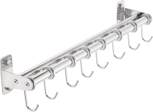 Dseap Pot Rack - Wall Mounted Hanging Rack with 8 Hooks, Double Bars for Pots and Pans, Chromed