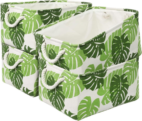 Storage Cubes - 4 Pack Storage Bins for Organizing Toys and Clothes, White and Green with Rope Handles