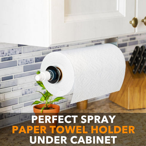 SpaceAid SprayNeat Paper Towel Holder with Spray Bottle, Under Cabinet Paper Towels Holders with Sprayer Inside Center