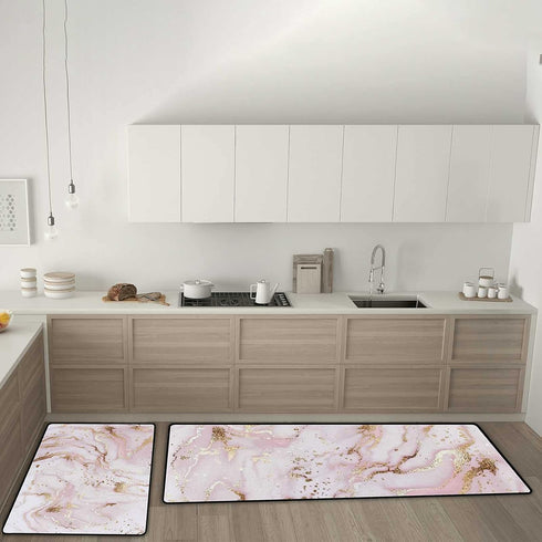 ZKLZI 2 Set Set 17.729.1Inch 17.758.2Inch Kitchen Rugs Kitchen Mats for Floor Pieces Liquid Marble Painting Gold Pink