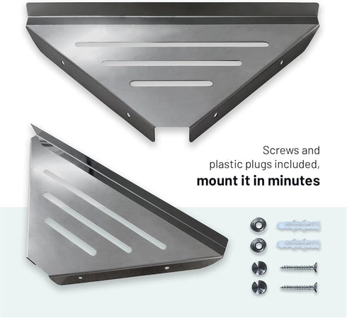2 Pack Corner Shower Caddy Organizer for Bathroom - Stainless Steel Modern High End Corner Design - Wall Mountable
