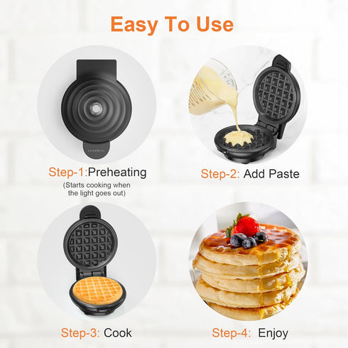 CROWNFUL Mini Waffle Maker, 4" Chaffle Maker with Non-Stick Surface, Easy to Clean, Recipe Guide Included