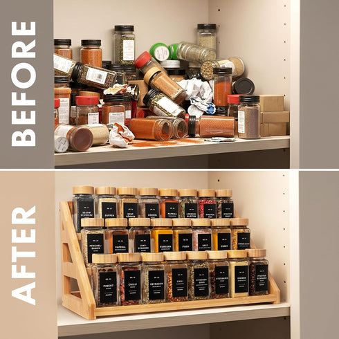 MNADSFKJ -3 CountertopsStorage Spice Rack, Spice Organizer Tier Bamboo Spice Racks, Solution for Spice Storage