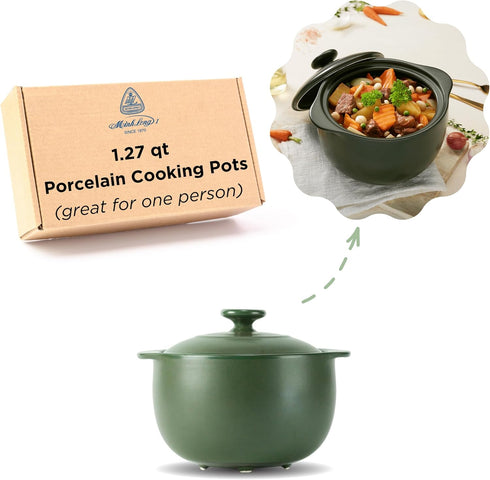 Minh Long 1qt Green Porcelain Cooking Pot, Dutch Oven, Casserole Dish with Lid, Compatible with Gas & Infrared Cooktop