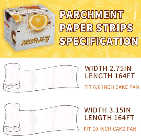 Baking Parchment Paper Side Liners for Round Cake Pans, Non Stick Pan Lining Paper 3.15in x 164ft, Pre-cut Heat