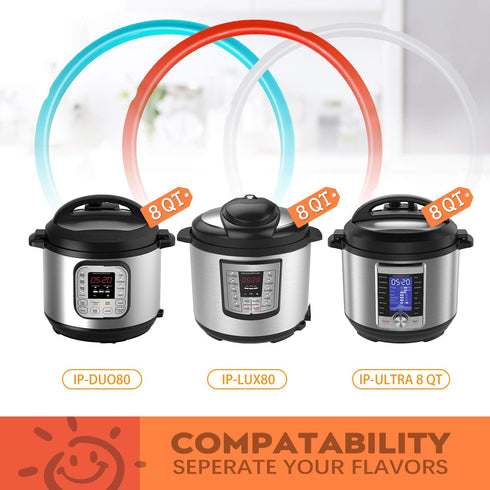 Premium Silicone Sealing Ring 3-Pack for InstantPot 8Qt - Dishwasher Safe Food-Grade Replacement Gasket, Compatible