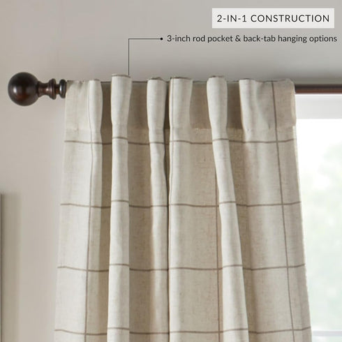 52" 84", 1 Elrene Home Fashions Brighton Windowpane Plaid Blackout Window Curtain, Living Room and Bedroom Drape