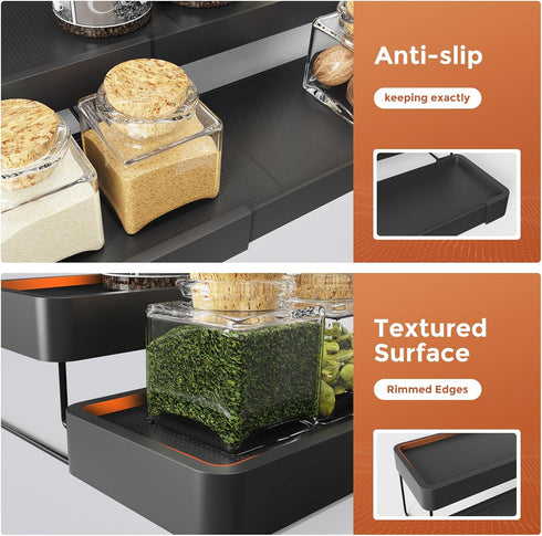 Expandable 3 Tier Spice Rack Organizer for Cabinet, Adjustable Cabinet Spice Organizer for Easy Visibility