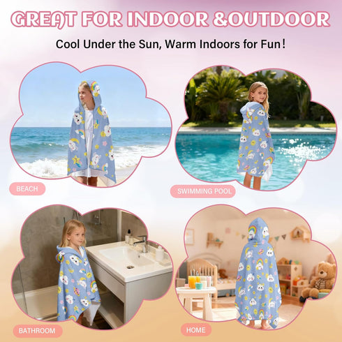 JOPJOLIW 30" 50", Cozy Clouds Hooded Beach Towel for Kids, Blue Sky Hooded Towels for Toddlers X Moon Clouds Stars Warm