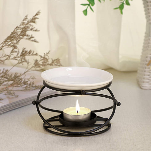 JuxYes European Metal Oil Burner Wax Warmer, Ceramic Tealight Candle Holder, Aromatherapy Diffuser