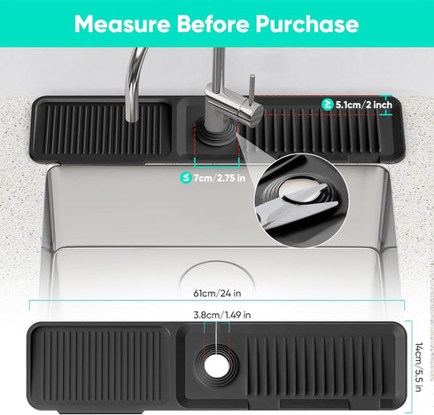 24 Inch Kitchen Sink Splash Guard: Silicone Draining Mat with 5 Slope for Faucet Area, Fast Draining Kitchen Sink Tidy