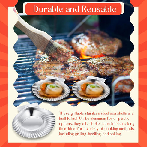 24 3.2 Inch Baderke Pcs Grillable Shells Stainless Steel Reusable All Purpose Grillable Large Scallop Shells Grilling