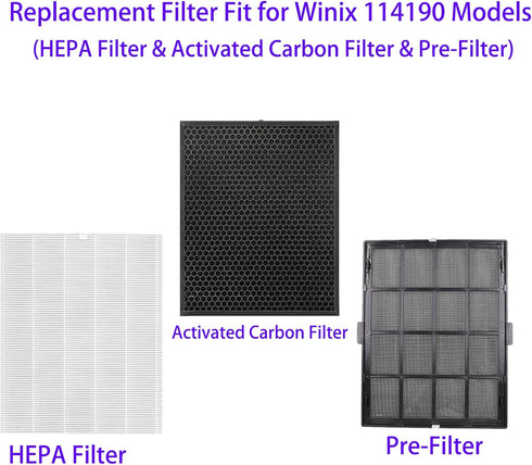 Replacement Filter B for Winix Air Purifiers 114190, Compatible with Models 9500, U300, P300, WAC5300, WAC5500