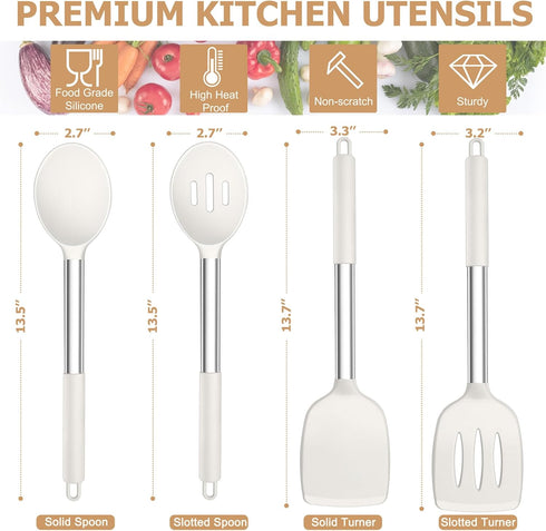TeamFar Kitchen Utensils, 4 PCS Silicone Cooking Utensils with Stainless Steel Handle for Nonstick Cookware, Non-toxic