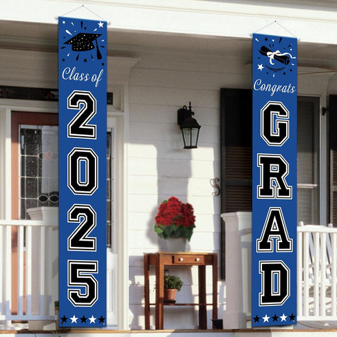 DAZONGE Blue Graduation Decorations 2025, Congrats Grad Porch Banner for Graduation Party Decorations