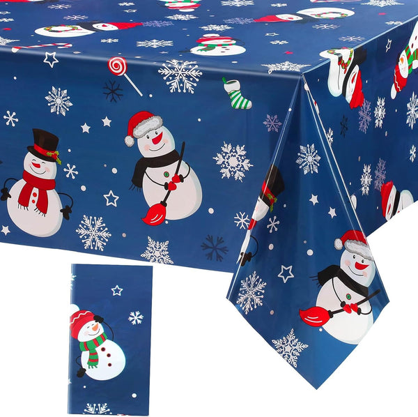 Irenare Snowman Christmas Party Tablecloth, Plastic Snowflakes Table Cover for Holiday Decor, 54 x 108 Inch (Blue)