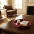 13" Round Decorative Tray, Red Serving Tray with Handles, Plastic Coffee Table Tray for Ottoman, Living Room, Bathroom