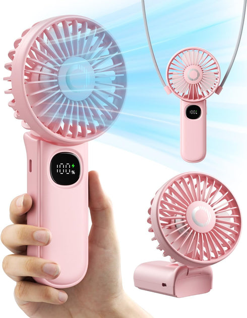 Handheld Fan, Foldable Portable Fan with LED Display, 3000mAh Battery Operated Mini Hand Held Fan for Eyelash Makeup