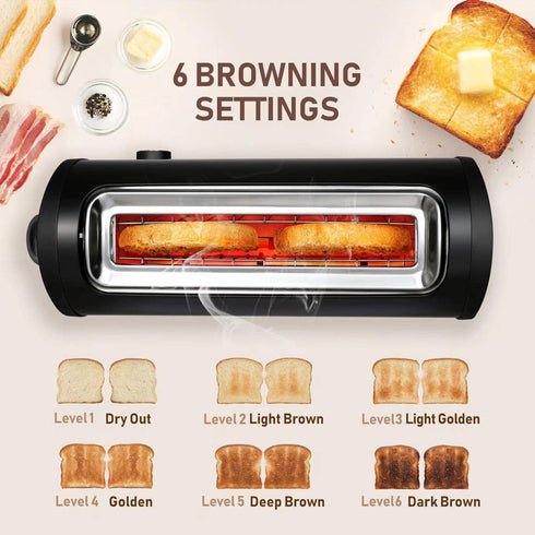 Long Slot Toaster, 2 Slice Stainless Steel with Cover, 1.65'' Extra Wide Slot, 6 Shade Settings, Removable Crumb Tray,