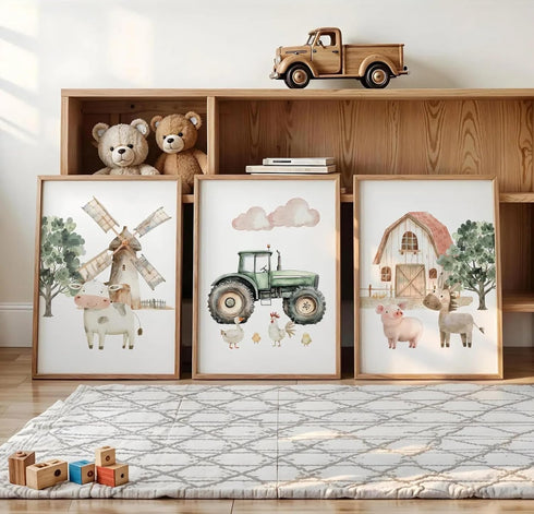 Pouydmi 12x16 Inch 3Pcs Nursery Farm Animal Wall Art Decor Baby Animal Canvas Prints Nursery Kids Farmhouse Poster Farm