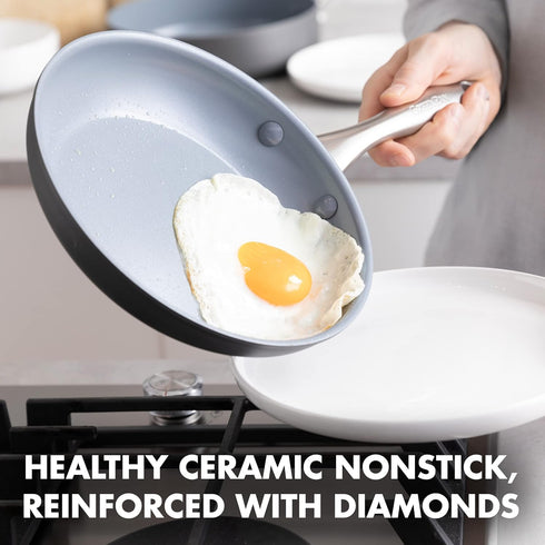 GreenPan Lima Ceramic Hard Anodized 8" Frying Pan Skillet Nonstick, PFAS/PFOA-Free Nontoxic Pots and Pans, Oven & Broiler Safe, Stainless Steel Handle, Cookware for Eggs & Omelet, Gray by GreenPan