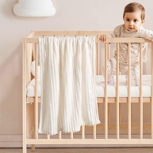 MIULEE Super Soft Baby Throw Blanket, Lightweight Fleece Warm Plush Cozy Bed Blanket 30"x40", Stripe Pattern, Cream