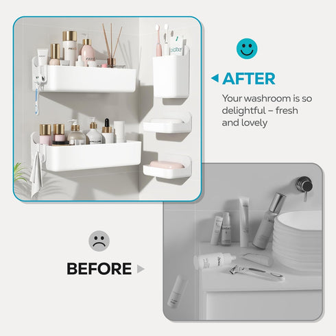 5 Pack Nieifi Adhesive Wall Shelf, Shower Shelves with Soap Holder, Shower Organizer for Bathroom Organization, White