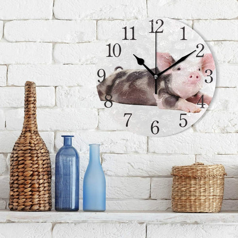 Cute Wet Shitzu Dog Round Wall Clock with Arabic Numerals Design for Living Room Bathroom Home Decor (pattern6)