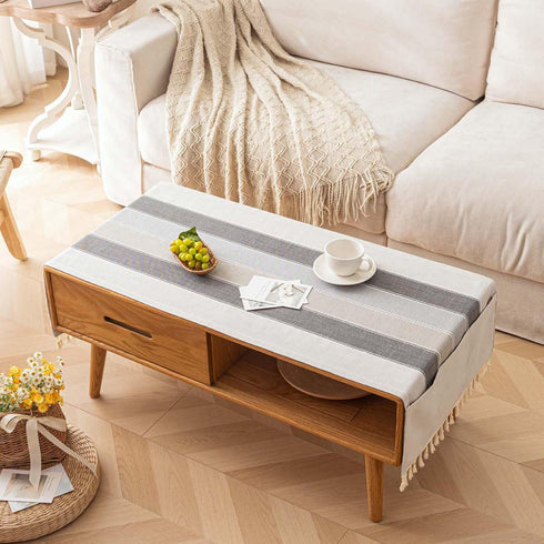 Waterproof Coffee Table Cover, Rectangle Cotton Linen Coffee Table Cloth With Pockets