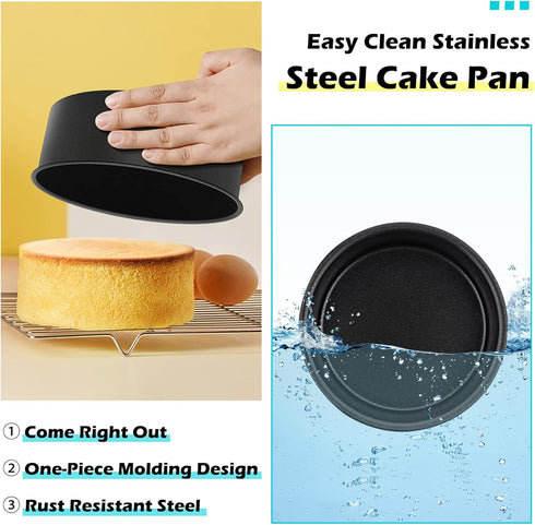 LIANYU 8 × 3 Inch Cake Pan Set of 3, Nonstick Stainless Steel Baking Pan for Cake, Rust Resistant