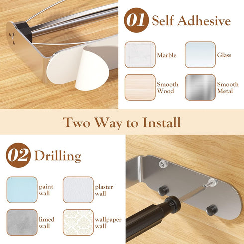2 Pack 2 Paper Towel Holder Under Cabinet + Towel Robe Hook, Single Hand Operable Under Cabinet Paper Towel Holder