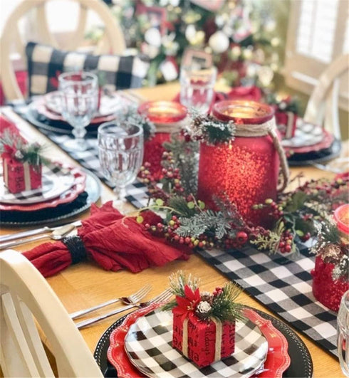 Plaid Table Runner for Christmas Decorations, 2 Packs 13x108 Inch Black White Table Runner, Buffalo Plaid Table Runners
