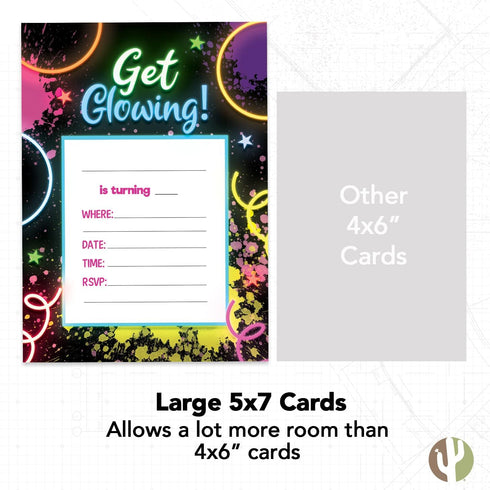 Desert Cactus Neon Happy Birthday Invitations - Invite Cards (10 Count) with Envelopes for Kids Party