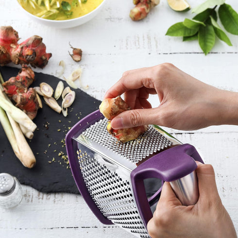 Spring Chef Purple XL Parmesan Cheese Grater - Manual 4-Sided Stainless Steel Box Grater for Kitchen