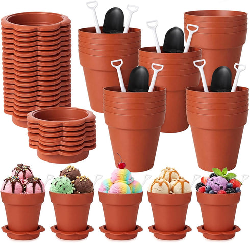 Patelai 24 Pack Flower Pot Dessert Cups with Shovel Spoons Plastic Cake