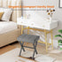 Sweetcrispy Vanity Stool Ottoman, Square Linen Makeup Stool Metal X Legs, Small Footstool Chair for Vanity, Modern