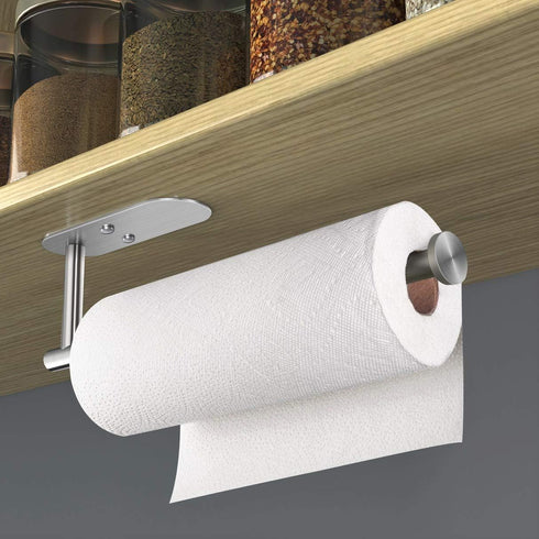 VAEHOLD Under Cabinet Adhesive Paper Towel Holder - Wall Mounted Roll Holder for Kitchen Paper Towels, Silvery