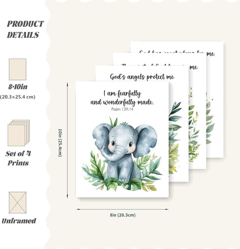 LARTSFRO 10x8 Inch Set 4 Woodland Nursery Animals Bible Verse Decor Wall Art Prints Poster, Cute Baby Forest Nursery