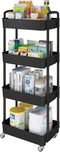 Laiensia 4-Tier Rolling Cart with Wheels,Multifunction Utility Storage Carts, Kitchen Storage Organizer,Mobile