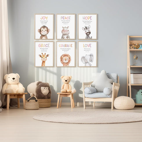 Lhoiplme 12x16x6 Inch Nursery Animal Wall Art Decor Safari Bible Verse Poster Christian Nursery Canvas Wall Decor Baby