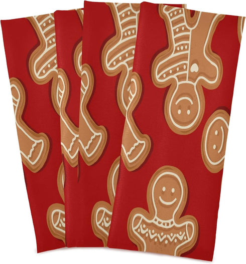 ALAZA Christmas Gingerbread Cookies Decorative Kitchen Dish Towels Set of 4, Soft Absorbent Hand Towels, 18 x 28 Inch