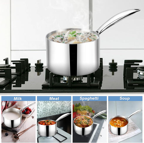 TeamFar 2qt Stainless Steel Saucepan with Lid, Tri-Ply Cooking Pot, Ergonomic Handle, Non-toxic & Dishwasher Safe