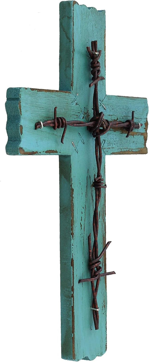 RWI 10 1/2" Weathered Wood & Barbwire Decorative Wall Cross, Shabby Chic Chalk Paint Look